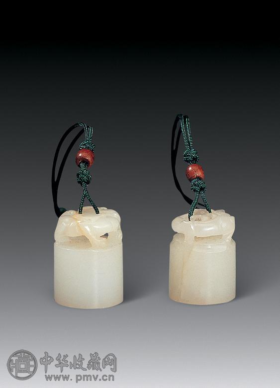 清 白玉龙凤钮章(1对)