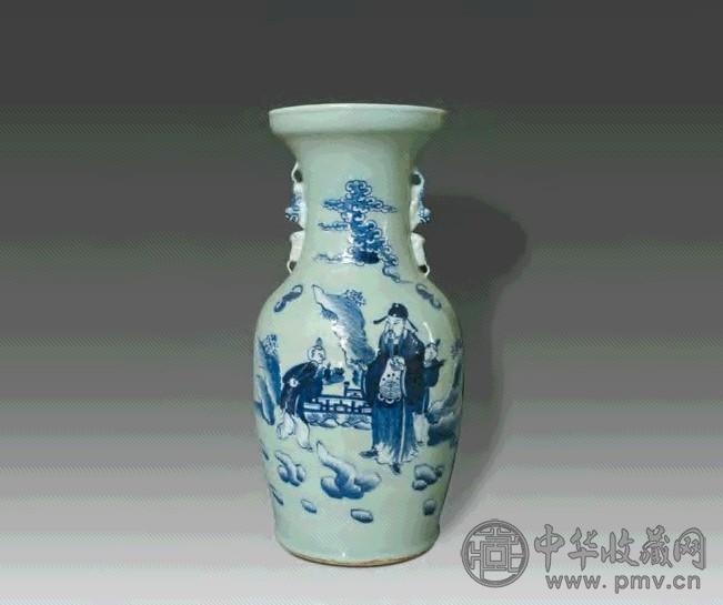 清道光豆青地青花加白人物盘口瓶收藏资讯|艺术家|书画家|书画名人|书法
