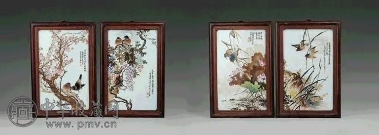 民国 刘雨岑款粉彩花鸟瓷板