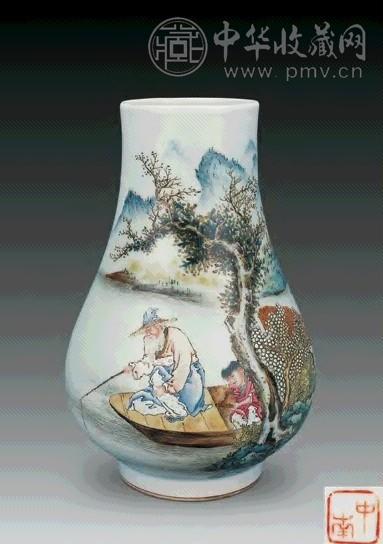 民国 粉彩垂钓图尊