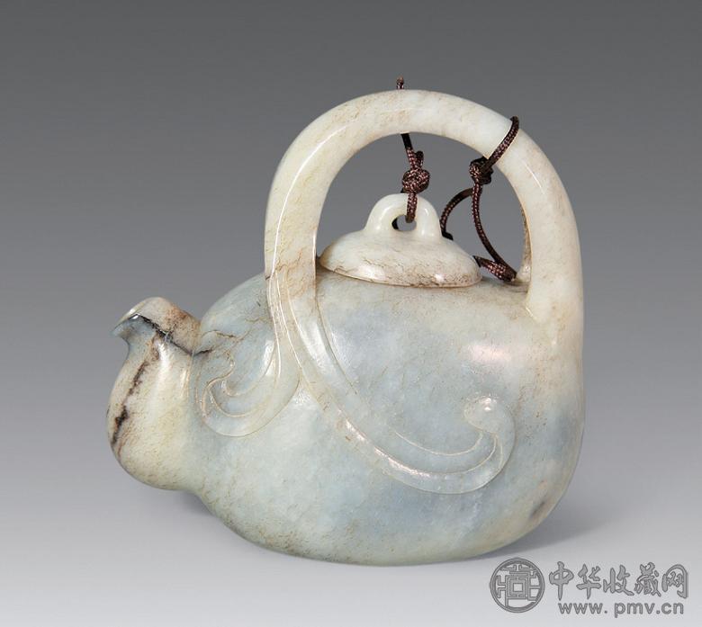 清 青白玉雕提梁壶
