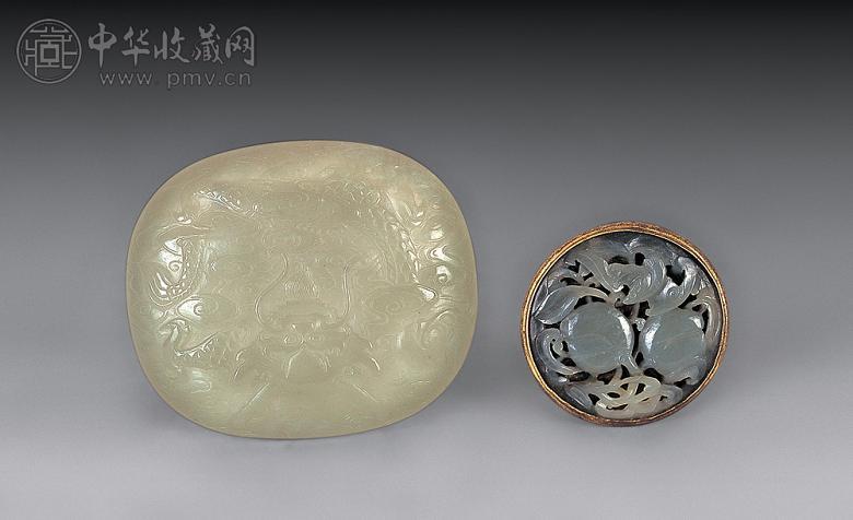 清 白玉雕蝠寿、云龙瓦子(2件)