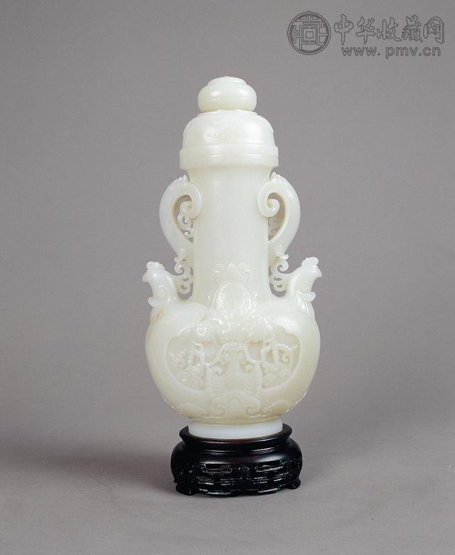 清 白玉雕凤耳壶