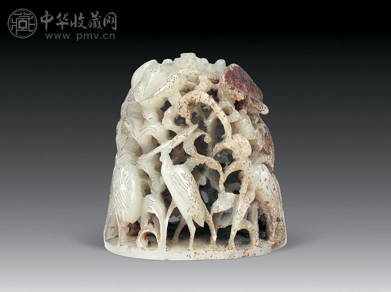 元末 白玉荷花鹭鸶玉炉顶