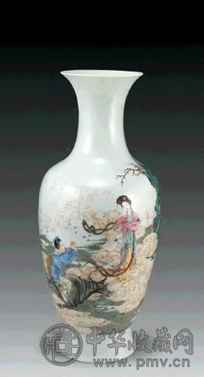 民国 粉彩人物撇口瓶