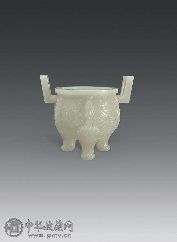 清中期 白玉雕花卉双耳三足香炉