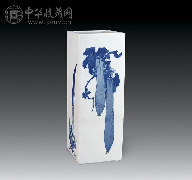 民国 青花蔬菜纹四方简瓶