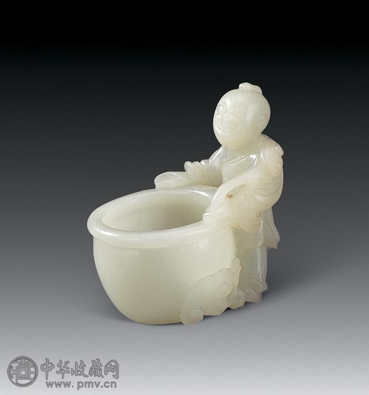 清 白玉人物缸
