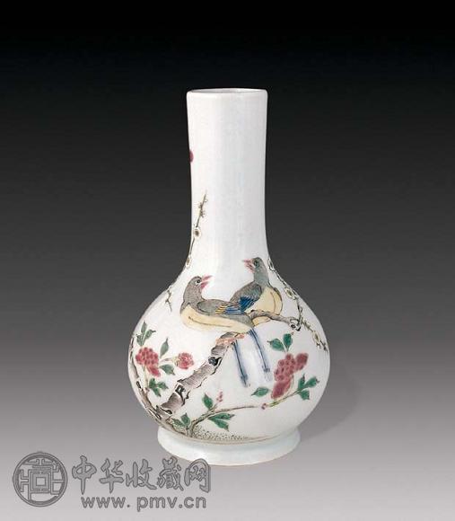 中国古美術品 民国時代粉彩花鳥文 色絵 天球瓶 高さ:35cm
