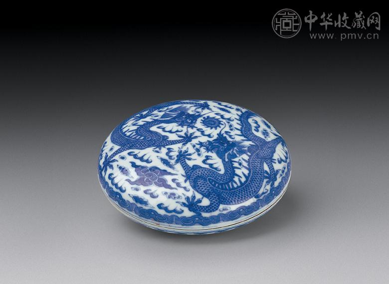 民国 青花龙纹印盒