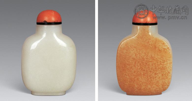 清 白玉留皮烟壶