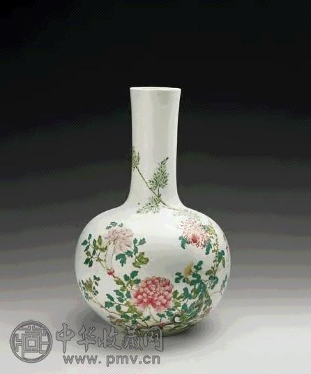 民国 粉彩花卉纹天球瓶