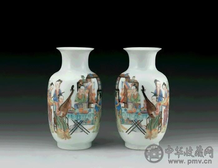 民国 粉彩人物瓶(2件)