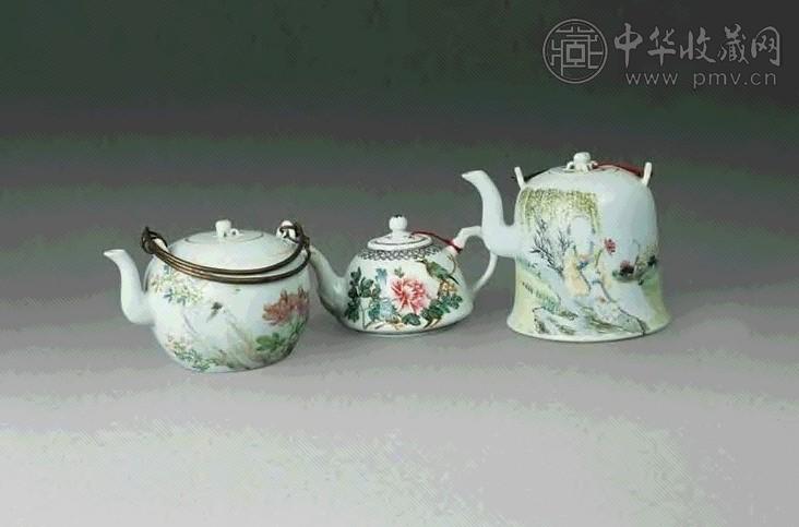 民国 浅绛彩粉彩茶壶(3把)
