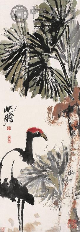 朱屺瞻 鹤 立轴 设色纸本