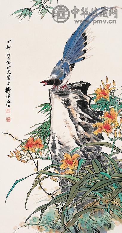 田世光 丁卯(1987年)作 花鸟 立轴 设色纸本