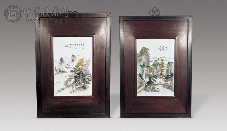 民国 浅绛彩山水挂屏(1对)