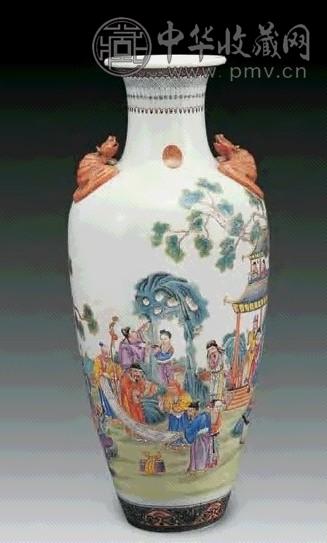 民国 粉彩雅集图双蝠耳瓶(1件)