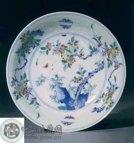 清康熙 斗彩竹石花蝶纹盘