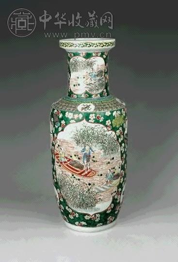 清光绪 五彩渔乐图大棒槌瓶