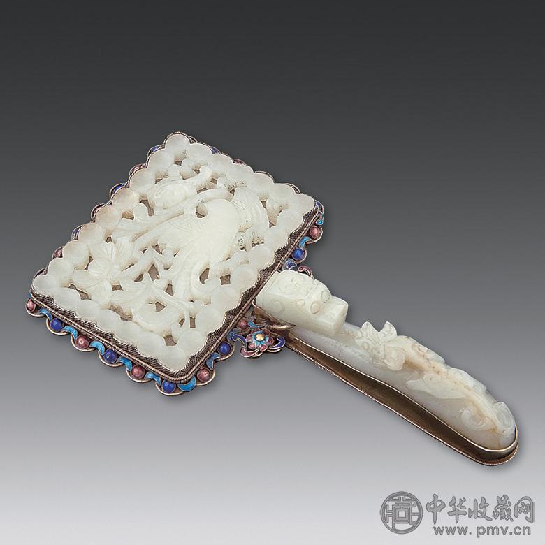 清 镶玉带勾柄镜