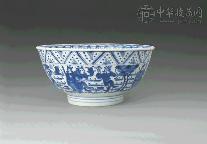 清雍正 青花八蛮进宝大碗