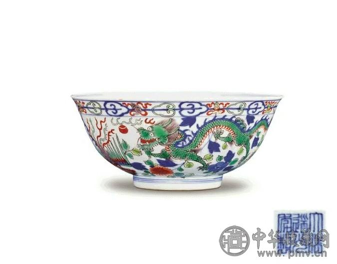 清 道光 青花五彩龙凤碗
