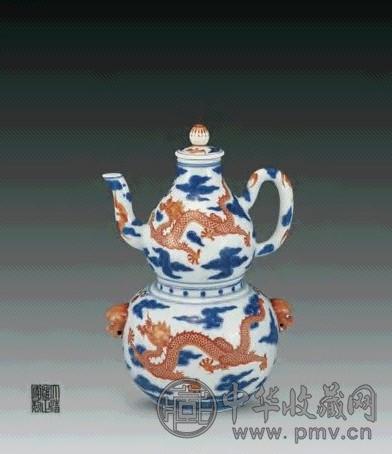 清雍正 青花矾红云龙纹温酒壶