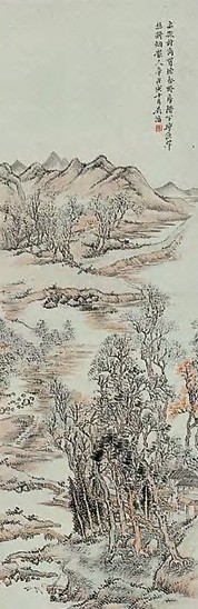 吴涛 近现代 江村高陷 轴