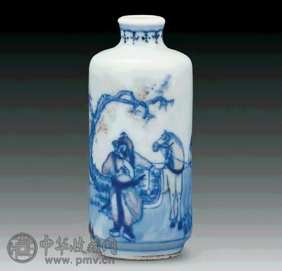 清 青花釉里红秦琼卖马鼻烟壶