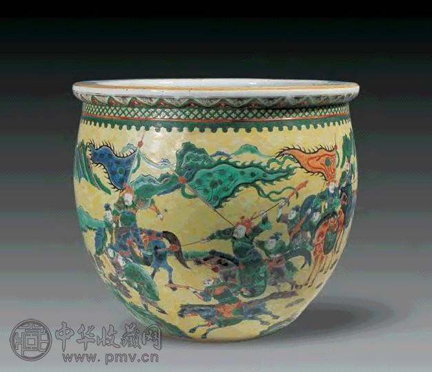 清 五彩刀马人物大缸