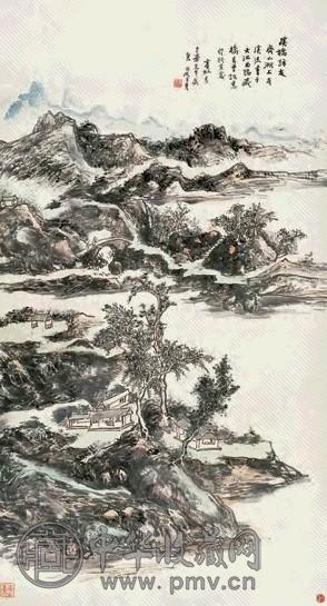 黄宾虹 溪桥访友 立轴 设色纸本