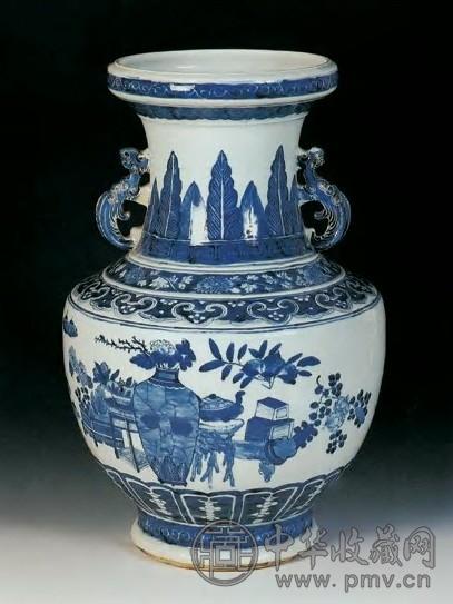 清中期 青花双耳盘口瓶