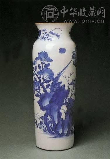 清顺治 青花花鸟图筒瓶