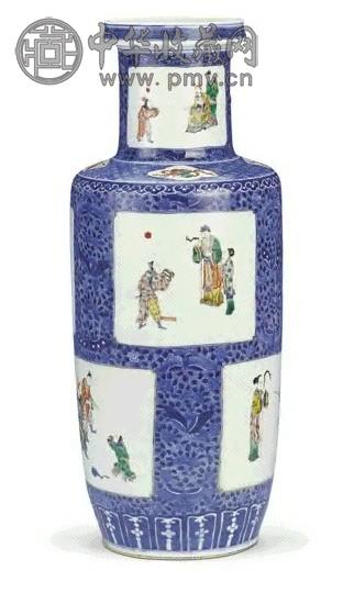 清 光绪 五彩开光人物纹棒槌瓶