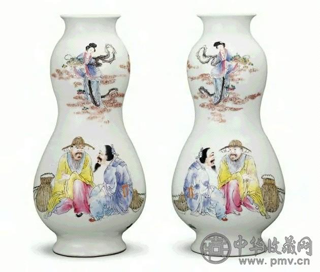 民国 粉彩人物葫芦瓶(1对)