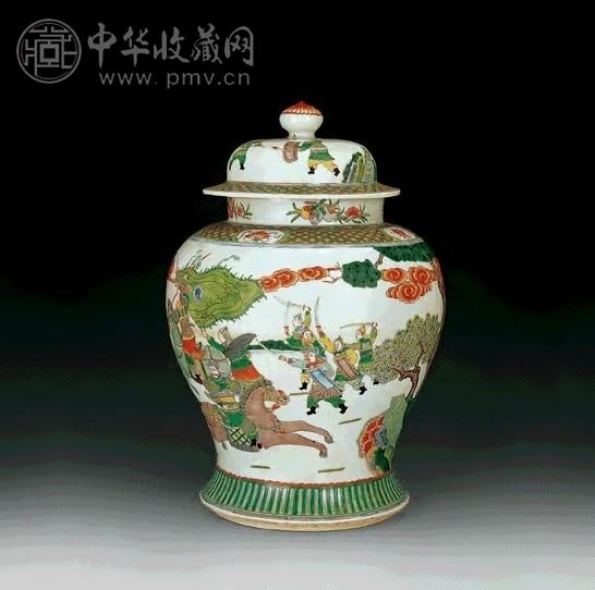 清康熙 五彩人物将军罐