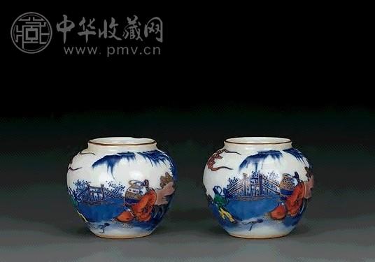 清康熙 五彩鸟食罐(1对)