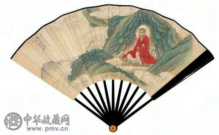 徐桢 甲戌(1934) 达摩面壁 扇面 设色纸本