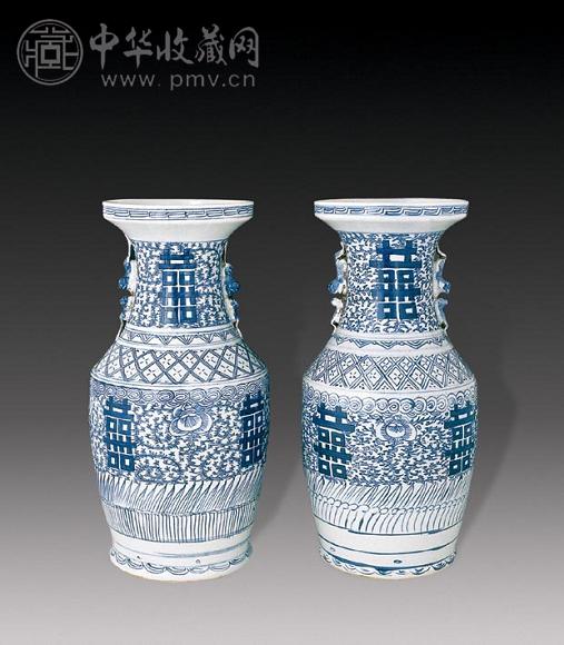 清同治 青花喜字瓶(2件)