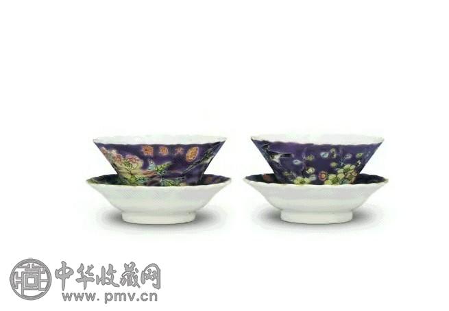清 光绪 紫地粉彩盏(2件)
