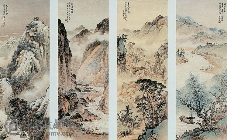 应野平 四时山水 镜片 纸本设色