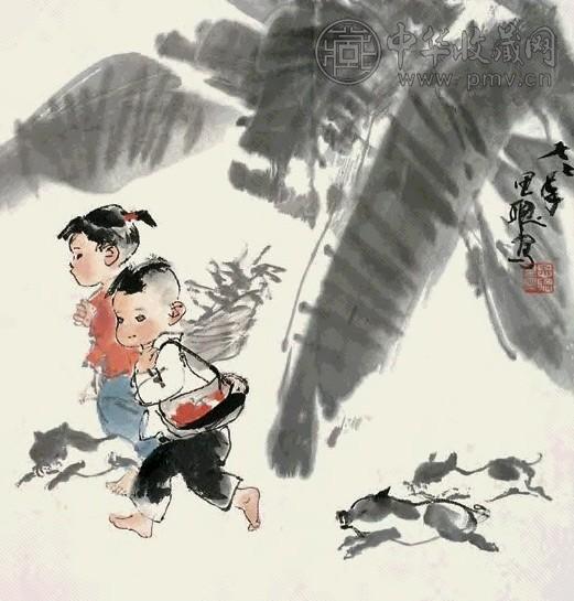 周思聪 1977年作 回家路上 立轴 设色纸本