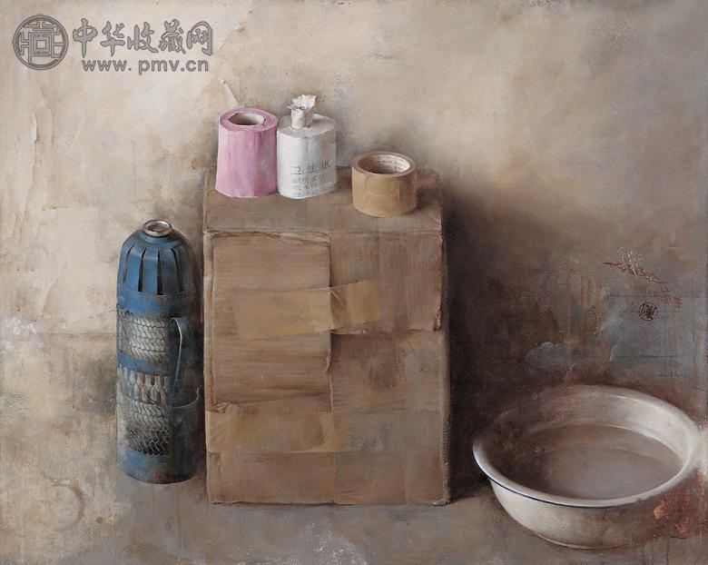 陈文骥 1992年作 暖瓶·卫生纸·胶带 布面 油画