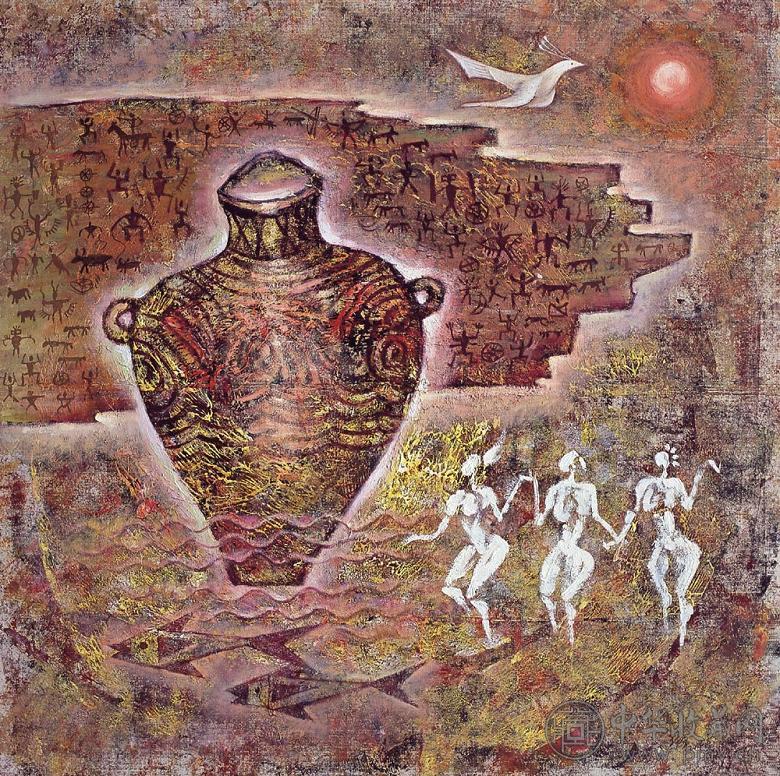 王志平 2004年作 古文明之光 高丽纸油彩