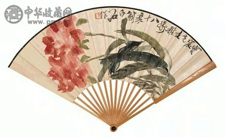 齐白石 牡丹 成扇 设色纸本