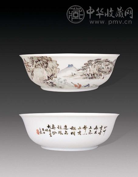 清光绪浅降彩山水人物碗收藏资讯|艺术家|书画家|书画名人|书法家-中华