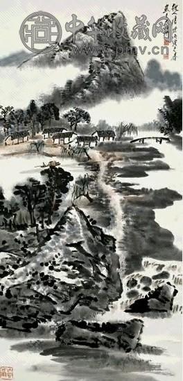 唐云 1986年作 山水 立轴 设色纸本