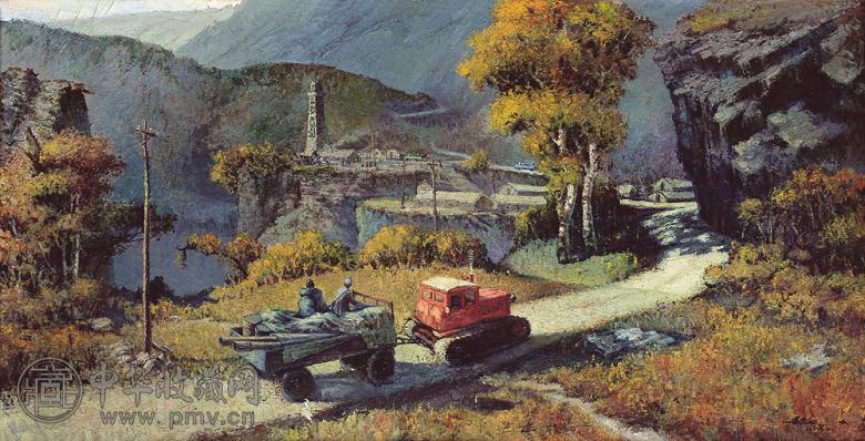 傅振杰 1974年作 红色拖拉机 布面油彩