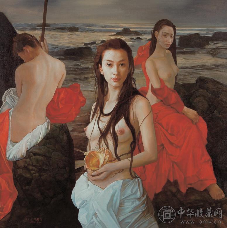 项春生 2004年作 拾贝女 布面油画